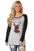 Sexy Oh My Deer Plaid Christmas Reindeer Black Sleeve Blouse